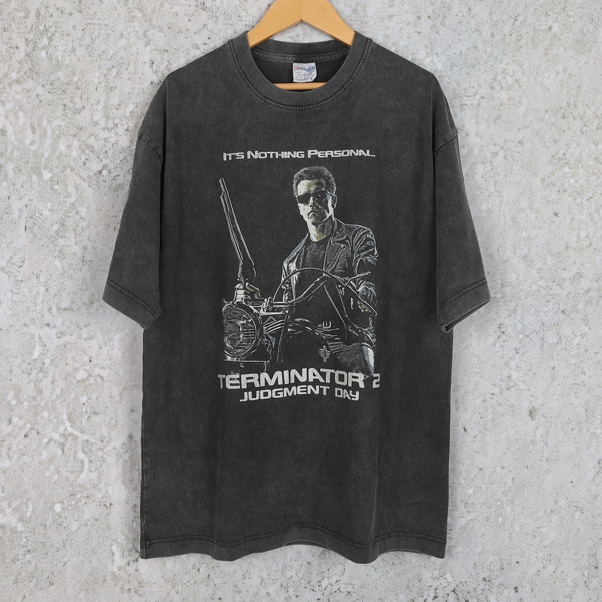 ターミネーター-tシャツ審判の日-t-800-シュワルツェネッガー-80s-クラシック-sf-映画ウォッシュコットン紳士服半袖シャツ