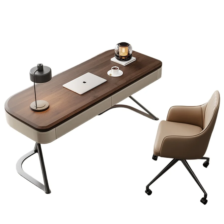 Simple contemporary walnut color ribbon drawers home desk desk with drawers