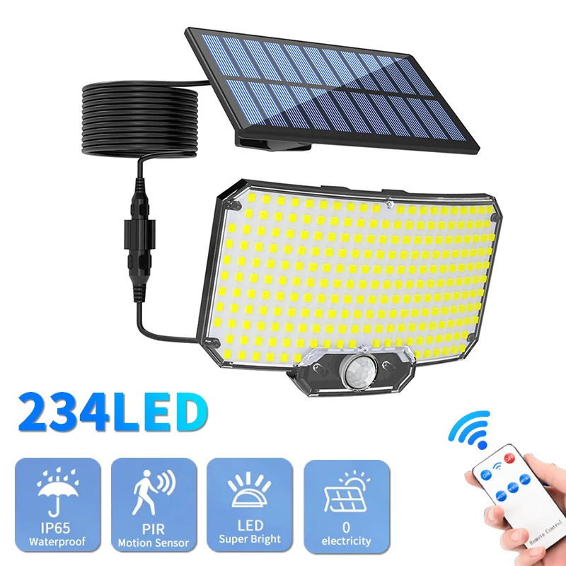 

234 LED Outdoor Solar Lights 3 Modes Motion Sensor Outside Solar Flood Lights Waterproof Remote Patio Garden Street Wall Lamp