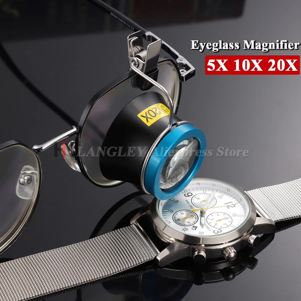 Eyeglass Magnifier 5X 10X 20X Clip-On Eye Loupe Magnifying Lens Portable Eyepiece Process Operation for Watchmakers Repair Tools