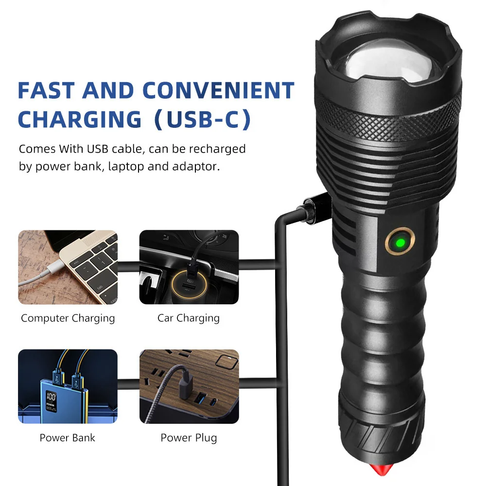 Powerful 4PCS LED Spotlight Wick Long Range Flashlight USB Charging Outdoor Lighting Flashlight Telescopic Zoom Long-range Torch