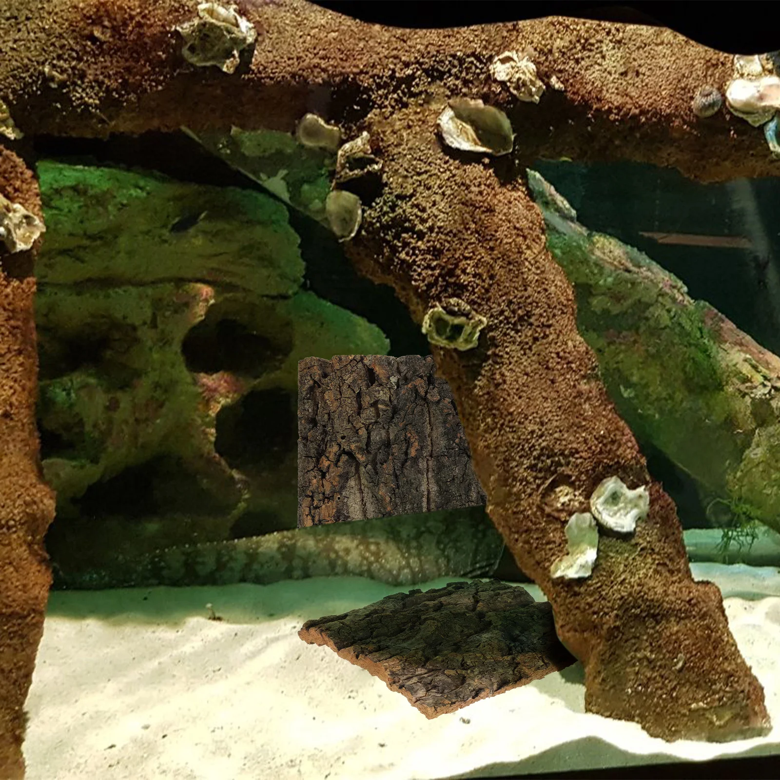 

4Pcs Reptile Tank Background Cork Bark Natural Terrarium Enclosure Decor for Gecko Lizard Bearded Dragon Fish Aquarium
