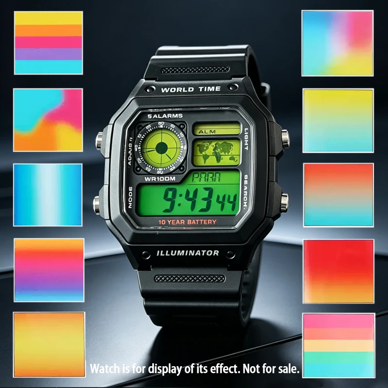 AE1200 Rainbow Screen Mod Film For Casio AE1200/AE1300 Colorful Display Overlay Sticker Easy DIY Installation Upgrade Part
