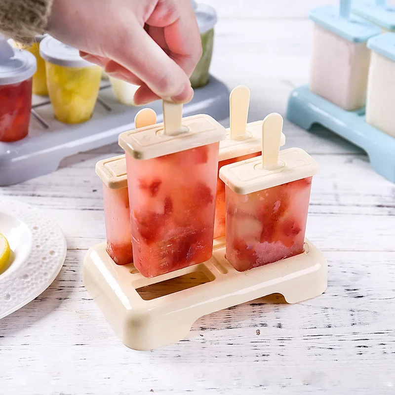 9/4 Grids Ice Cream Popsicle Mold Tray DIY Ice Cream Machine Homemade Ice Box with Plastic Stick Freezer Juice Maker Kitchen