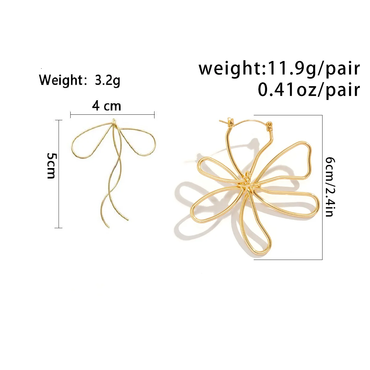 زوجان من الأقراط الذهبية البسيطة، القوس، قطرة الماء، الأقراط الذهبية على شكل زهرة، الأقراط الرجعية، أقراط خط شرابة #2