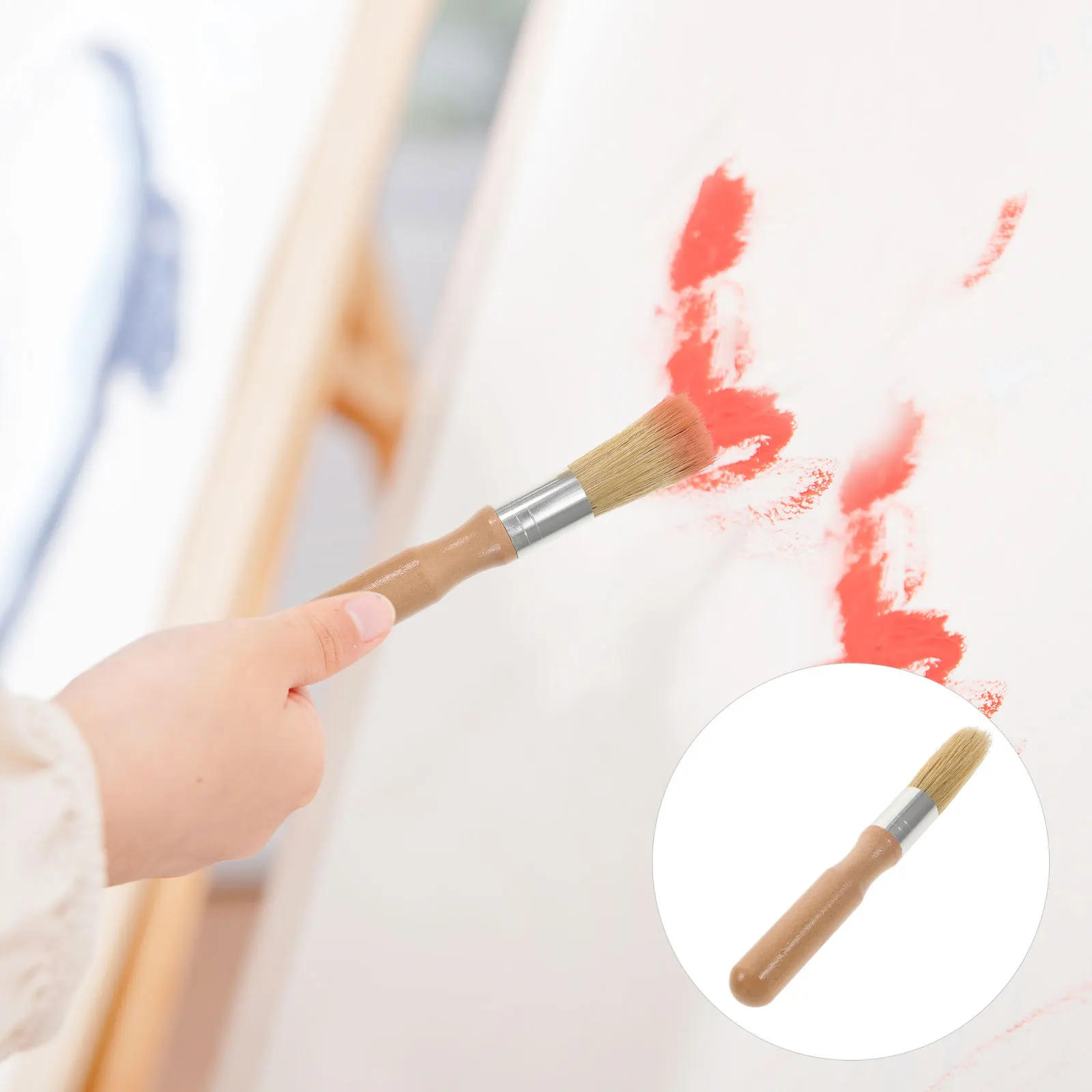 

2pcs Painting Brushes for Chalk Oil Watercolor Bamboo Stencil Acrylic Craft Furniture Pottery Bristle Wax Tool