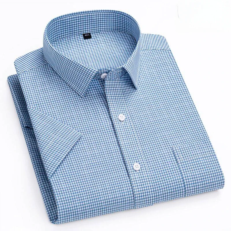 New in shirt hight qulity100%cotton summer short sleeve shirts for men slim fit shirt thin plaid houndstooth soft office clothes