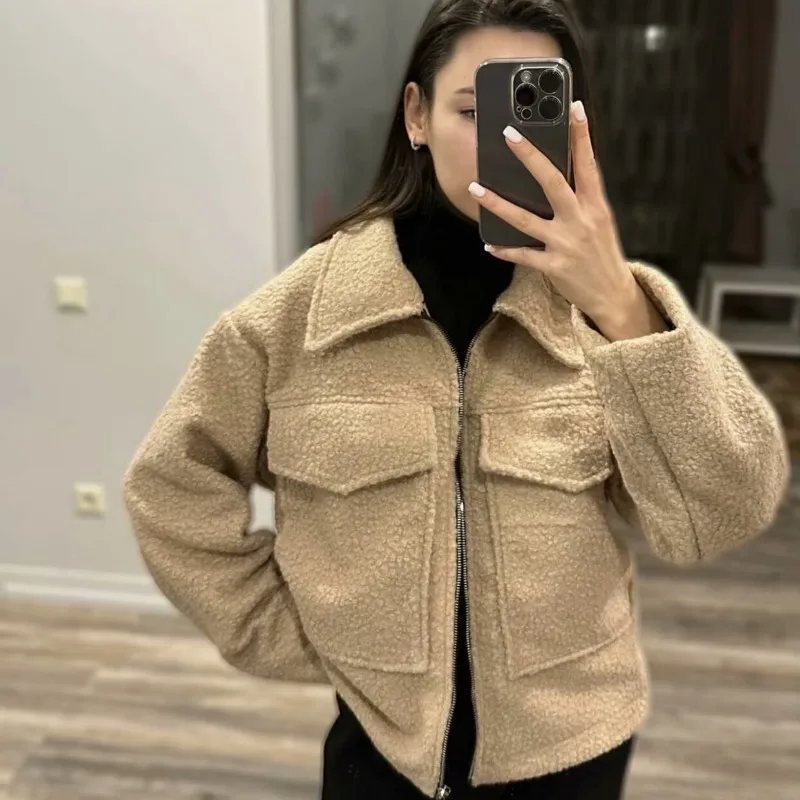 2026 Popular Cross-border Foreign Trade European and American Style Women's Clothing Beaded Leather Short Jacket Zipper Jacket