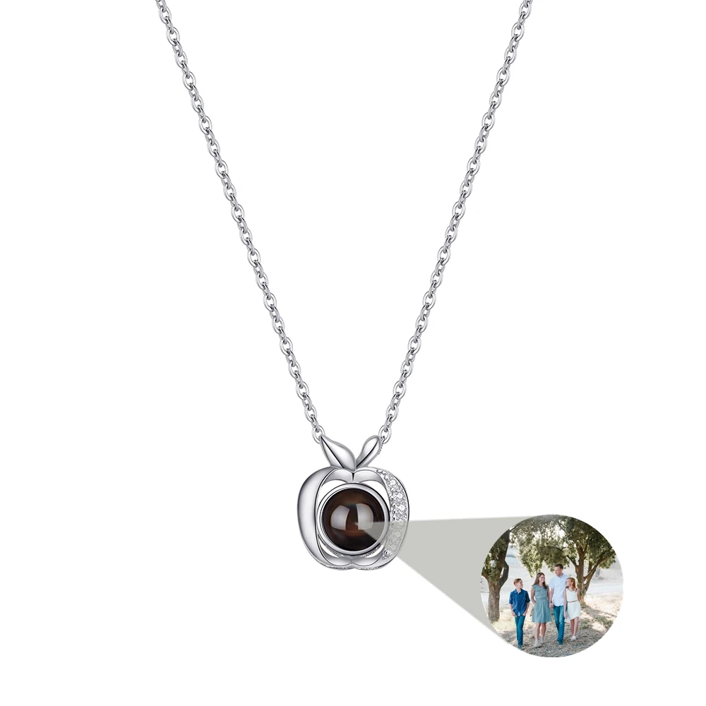 Twinkling Custom Photo Projection Photo Necklace for Women Apple Pendant Necklace Birthday Gift Choice Special Fashion Jewelry