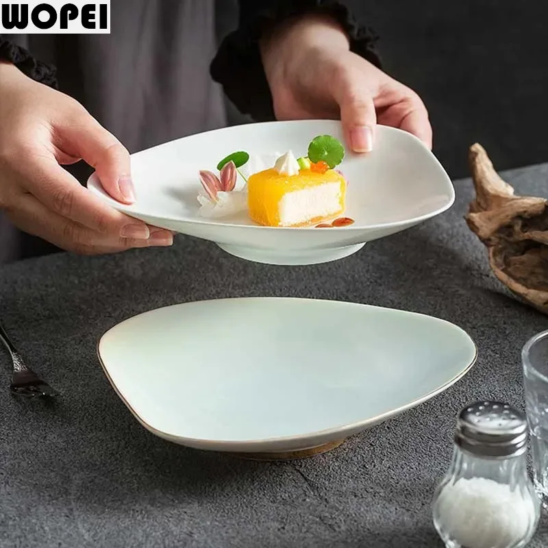 Irregular Porcelain Plate Creative Dessert Plate Snack Pastry Plate Pasta Dish Fruit Plates Serving Plates Specialty Tableware