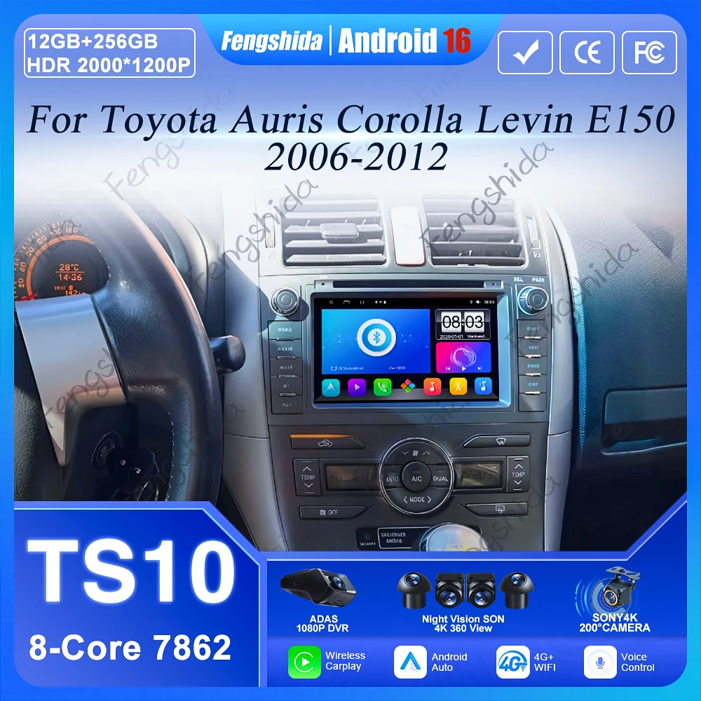 Android 16 Car Radio Carplay For Toyota Auris Corolla Levin E150 2006-2012 Multimedia Navigation WIFI 4G Bluetooth Stereo BT