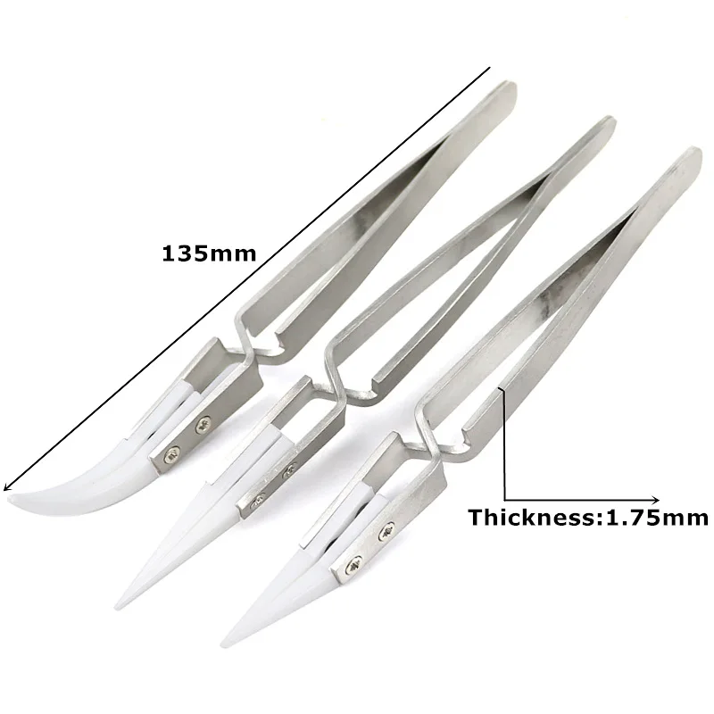 3 Pcs Ceramic Straight Tip Electronic Soldering Tweezers, Anti-Static Reverse Acid Resistant Precision Chuck Ceramic Tweezers