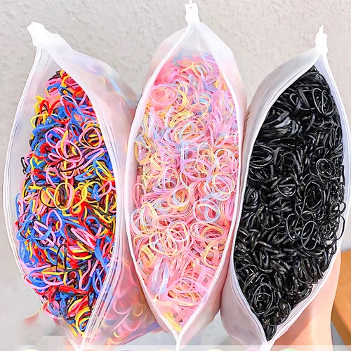 Imagen 2 del producto 1000 unids/pack niños coloridos pequeñas bandas de goma desechables goma para coleta titular bandas elásticas para el cabello accesorios para el cabello de moda
