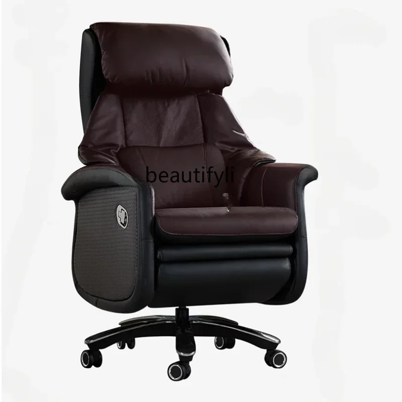 

C Electric massage light boss chair can lie down for lunch break office chair comfortable sedentary computer leather chair