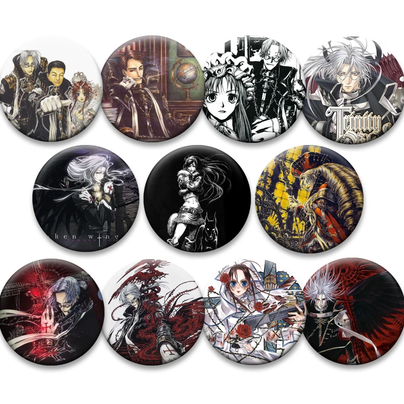 Anime Icons Brooches Trinity Blood Lapel Pins Backpack Accessorie Abel Nightroad Esther Blanchett Katherine Sforza Cartoon Badge