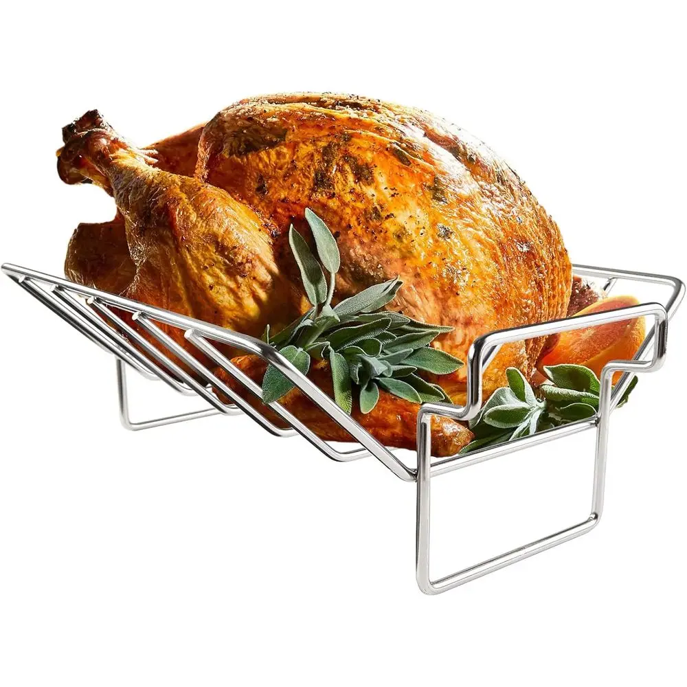 

Rib and Roast Rack or , Turkey Roasting Rack or Grilling and Smoking - StainlSteel Pan or Cooking Rib, Chicken, Bird. L/XL BGE A