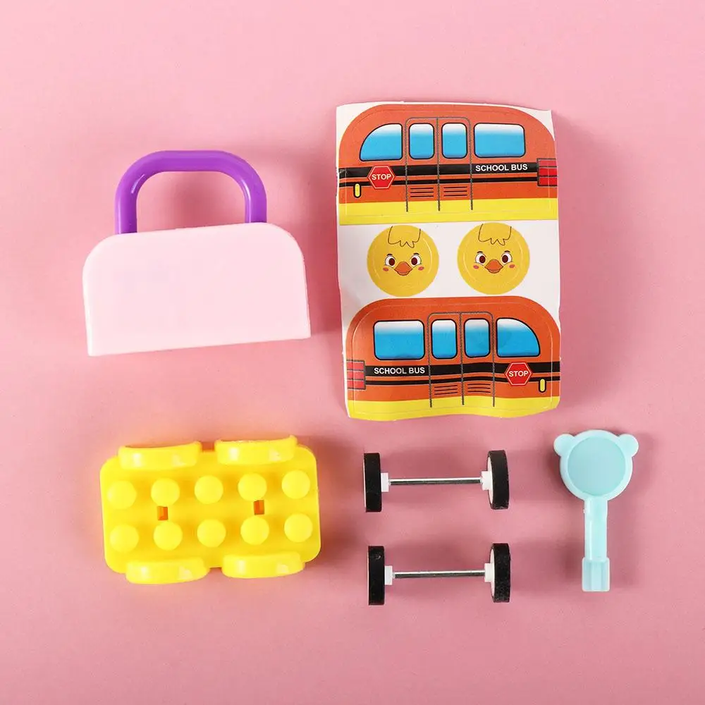 Cute Random Color DIY Puzzle Car Toys Early Educational Lock Key Matching Toy Bus Key Lock Head Car Baby