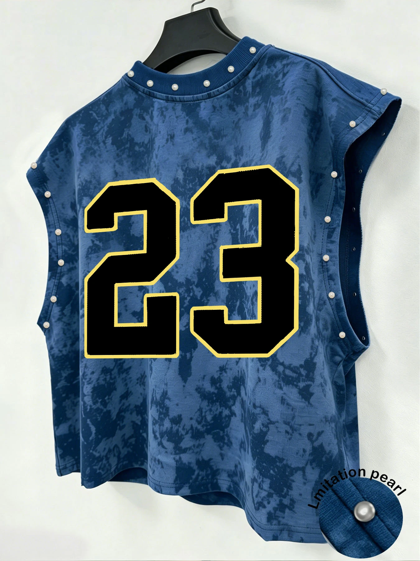 Herren Tie-Dye Ärmelloses Tanktop, Vorderseite mit Chicago-Schriftzug & Rückseite mit der Nummer 23, Imitationsperlenbesatz, Sportweste für Männer – Detail 4