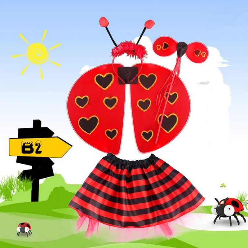 Bee Wings Antenna Headband Fairy Wand Skirt Costume Set Performance Props Girls Princess Gifts Party Dress Decoration Purim