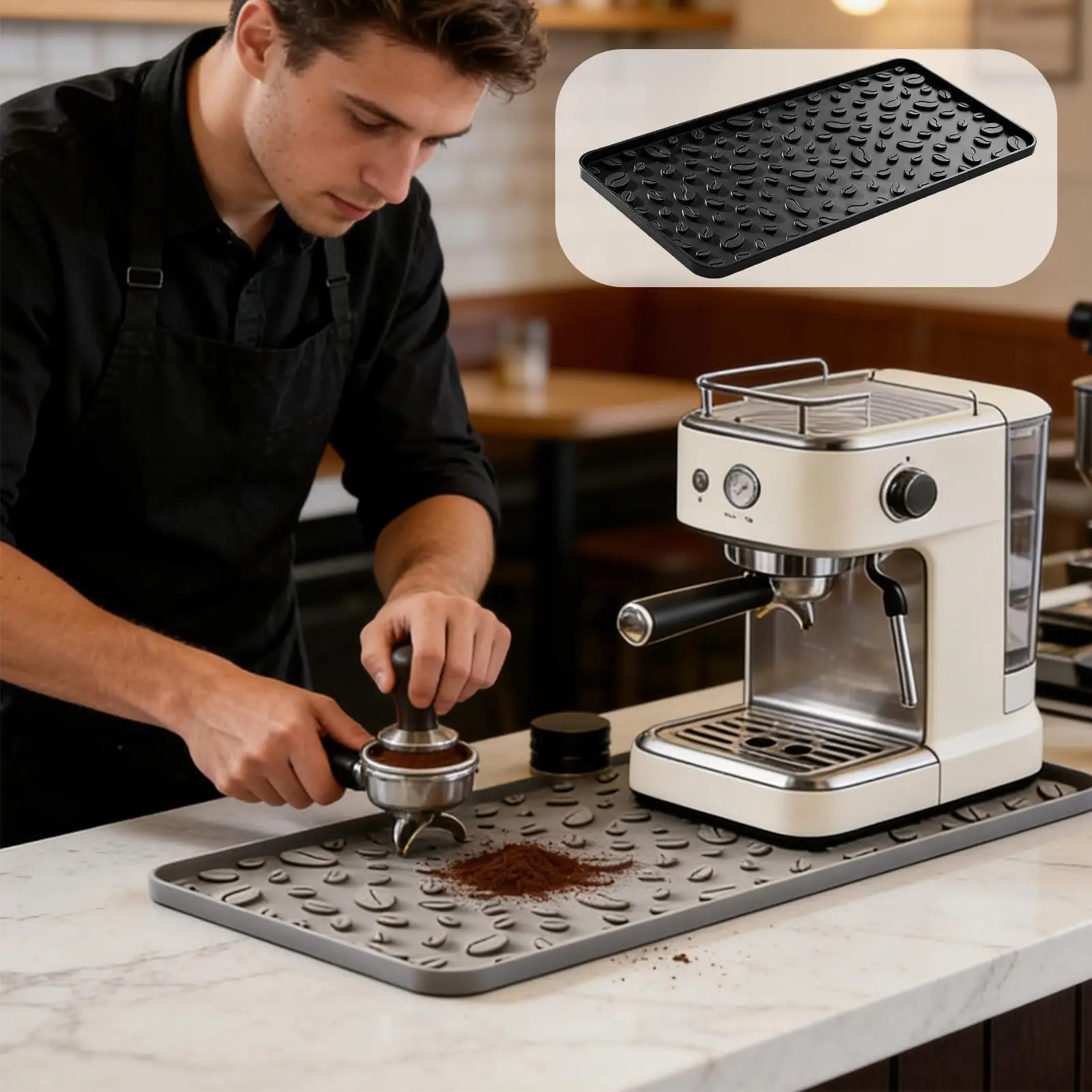 Picture 6: Coffee Mat Non-Slip Heat Insulation Pad 16x8in Heat-resistant Silicone Coffee Mat for Counter for Dish Drying Plate Table Bar