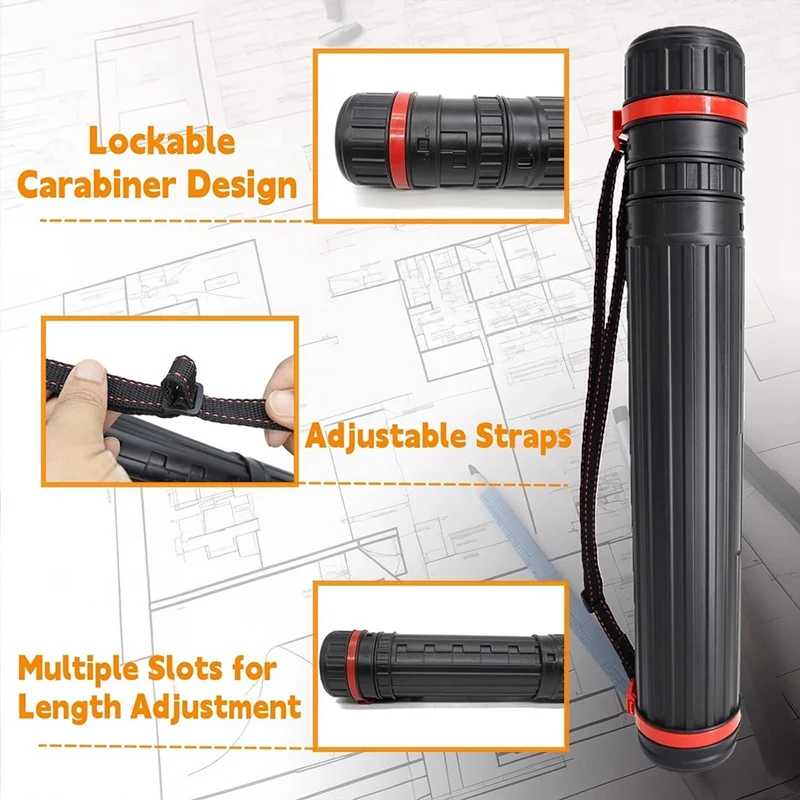 3 buah Poster tabung telescopis Blueprint pemegang tabung seni hitam untuk Poster, dokumen, seni, Blueprints, diperluas 28.75 inci