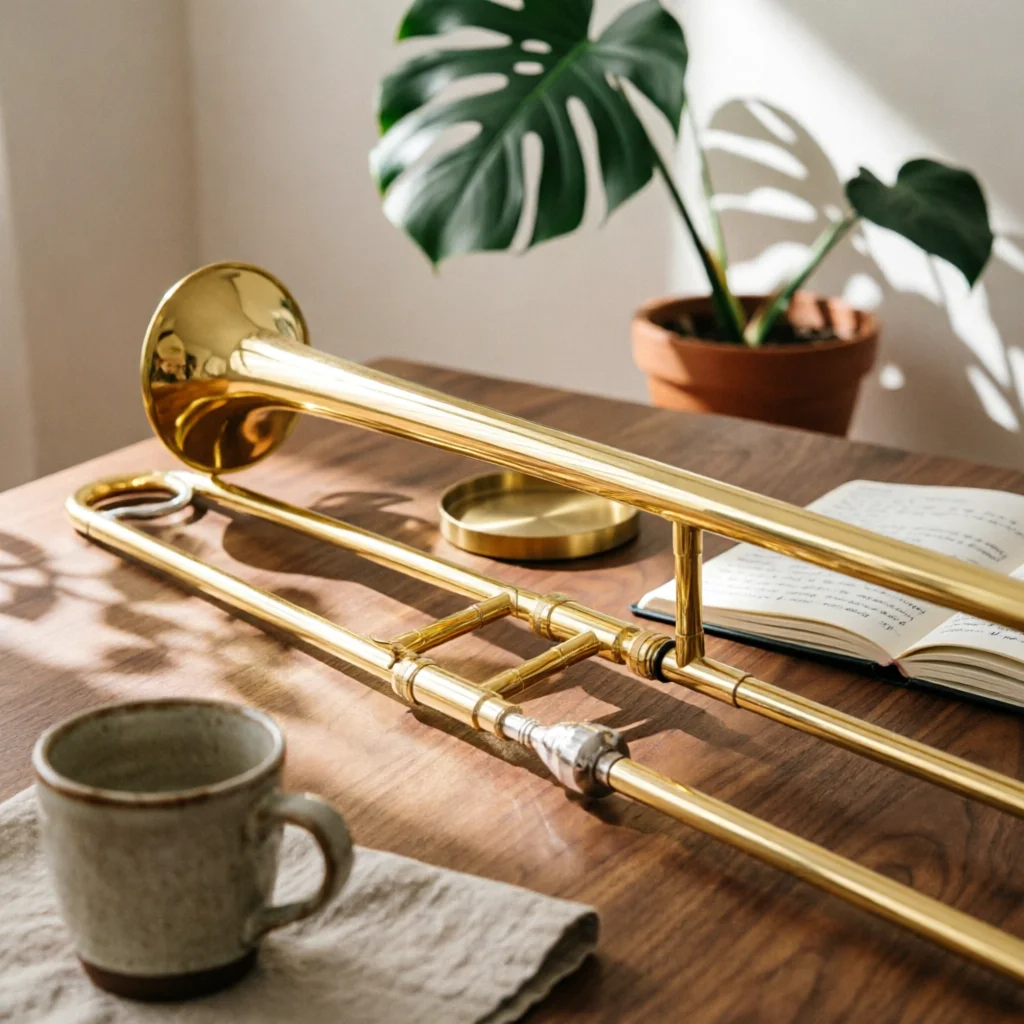 B-Flat Brass Slide Instrument with Case Large Bell B and B Brass Slide Instrument Instrument Responsive Resonant for Students