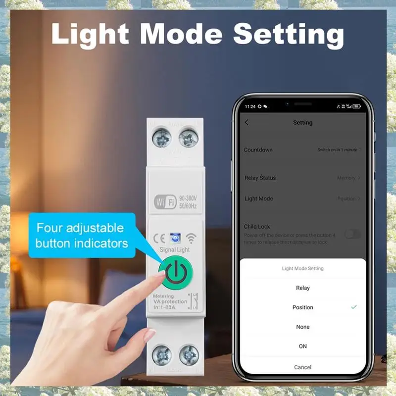 ใหม่-Wifi เบรกเกอร์อัจฉริยะป้องกันความร้อนเซอร์กิตเบรกเกอร์จับเวลาเสียงโทรศัพท์มือถือควบคุม 1-63A พร้อมมิเตอร์