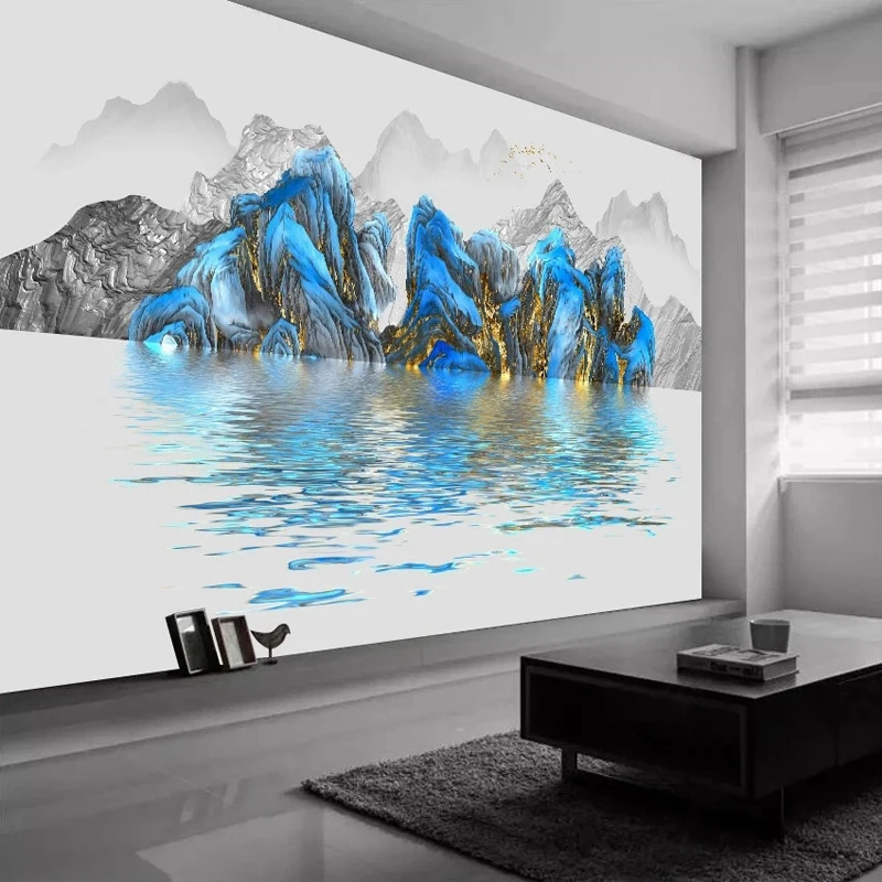 Chinese Style Custom Size Mural 3D Abstract Ink Landscape Mountain Sea Wallpaper for Bedroom Living Room TV Sofa Wall Art