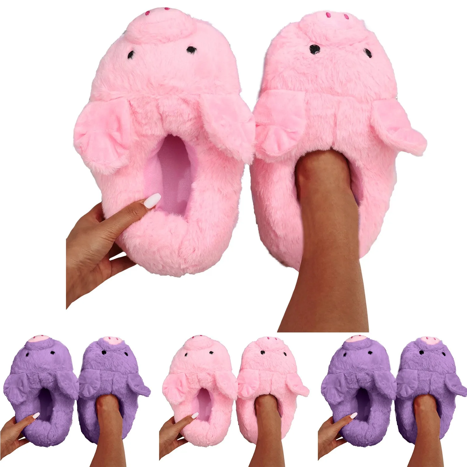 Winter Women Warm Indoor Slippers Ladies Fashion Cute Pink Pig Shoes Women\'s Soft Short Furry Plush Home Floor Plush Slipper