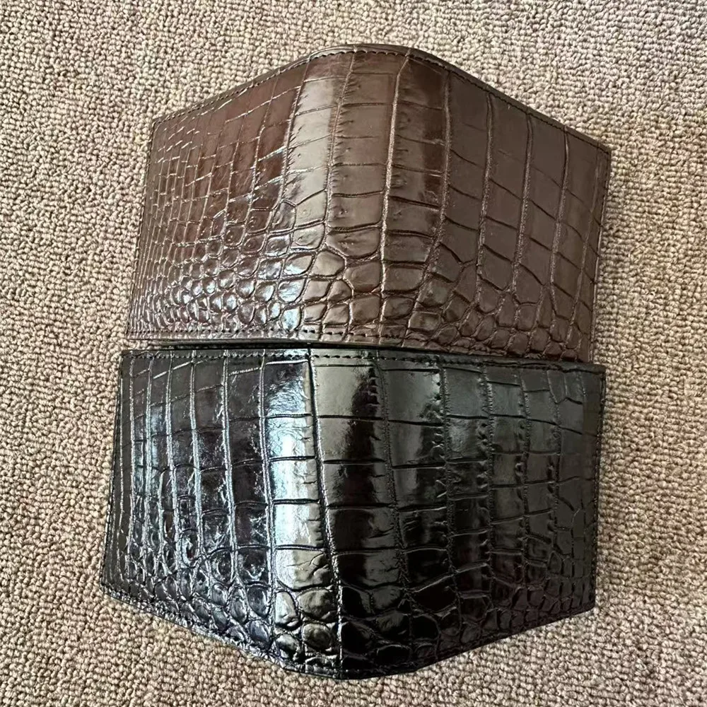 Crocodile Skin Belly Leather Double-Sided Wallet for Men, Genuine Leather Short Business Multifunctional Card Holder, Horizontal