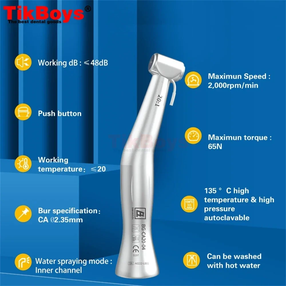 Dental Low Speed Handpiece 20:1 Reduction Implant Surgery Contra Angle Handpiece S-MAX SG20 Air Turbine