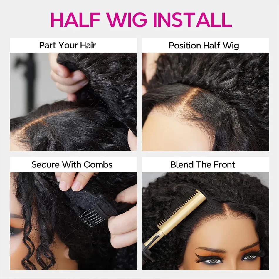 Tinashe Beach Curly Natural Wave Half Wig 3 IN 1 Quick Install Glueless Wig 100% Human Hair Wigs Natural Blend Hairline 250% Density Flip Over Style view 7