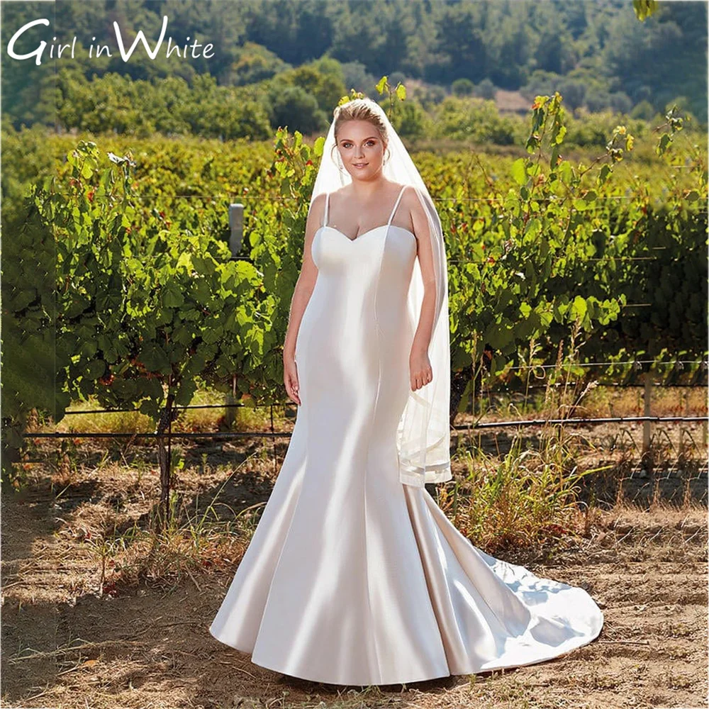 

Plus Size Satin Wedding Dress Mermaid Spaghetti Straps Wedding Gown Simple Court Train Bridal Gown فساتين مناسبة حسب الطلب