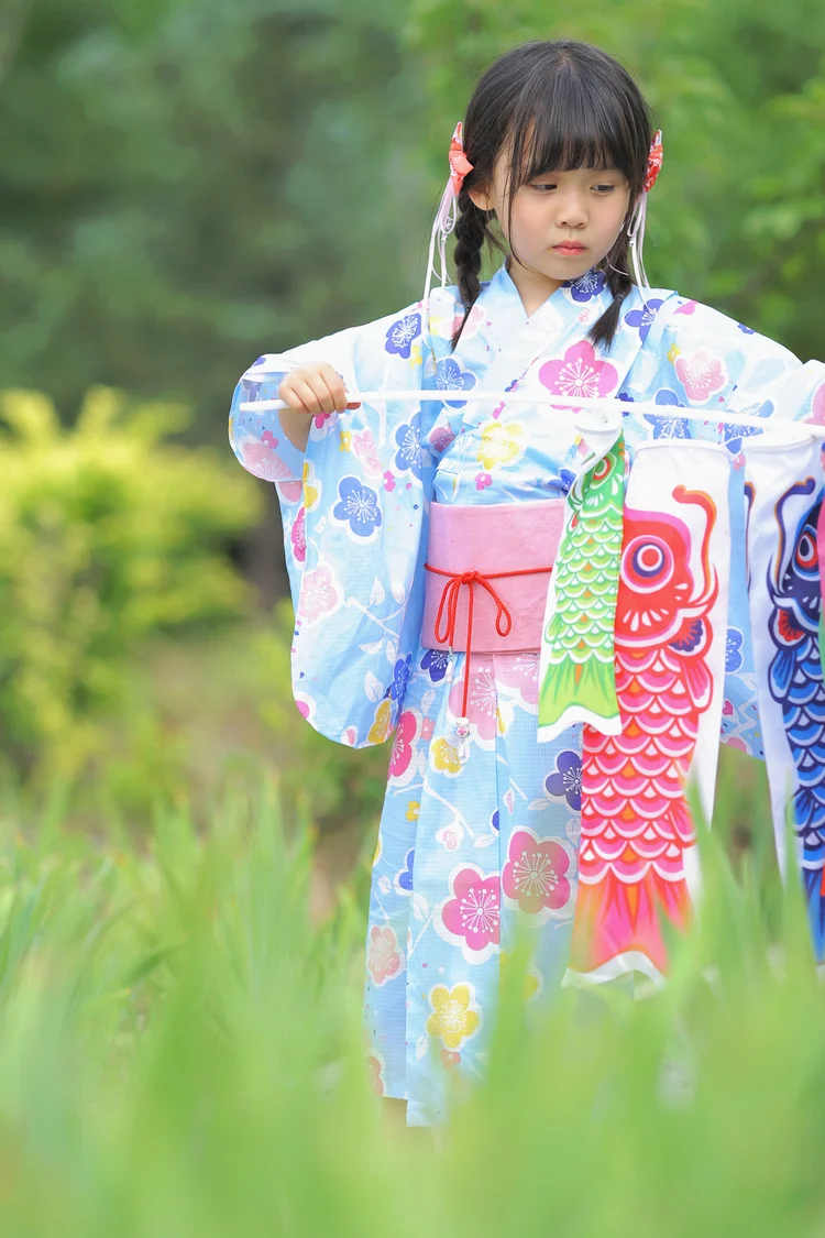 2019 new pink japanese baby girl kimono robe cute kid yukata with belt kids dance costumes child Traditional kimono Costumes