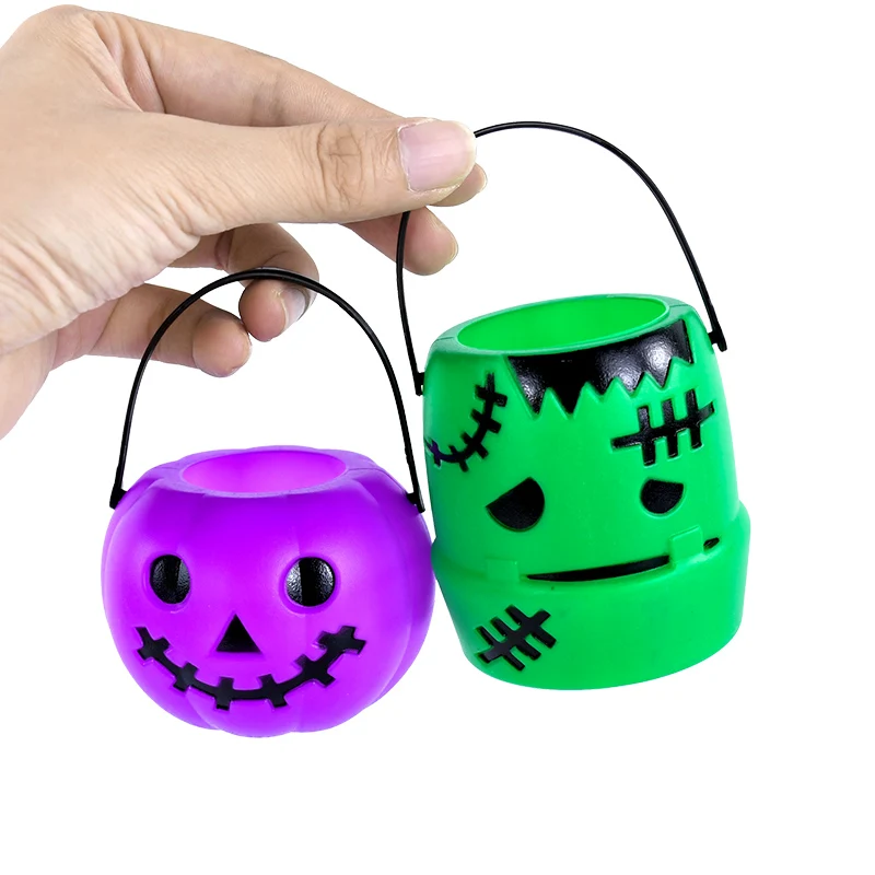 1piece Halloween Candy Buckets Portable Trick Or Treat Pumpkin Ghost Skull Pail Holder With Handle Party Decor Pumpkin Buckets