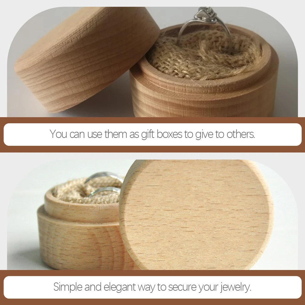 

3Pcs Natural Wood Ring Jewelry Box Round Wooden Container for Proposal Engagement Wedding Ring Storage Jewelry Box for Rings