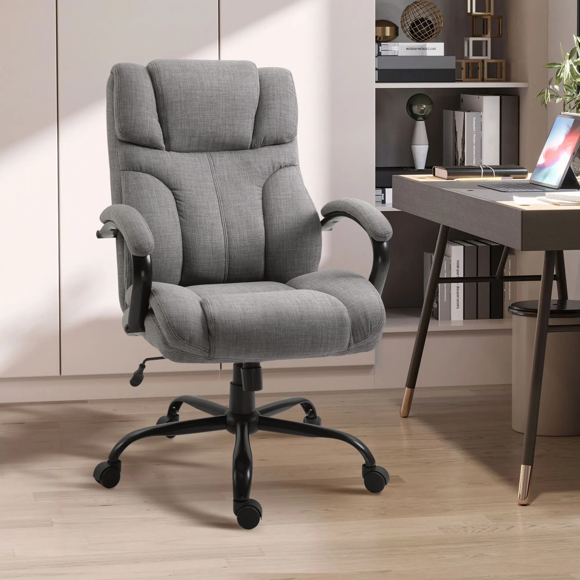 Vinsetto 500Lbs Big and Tall Office Chair with Wide Seat, Executive Computer Desk Chair with Adjustable Height, Linen Finish