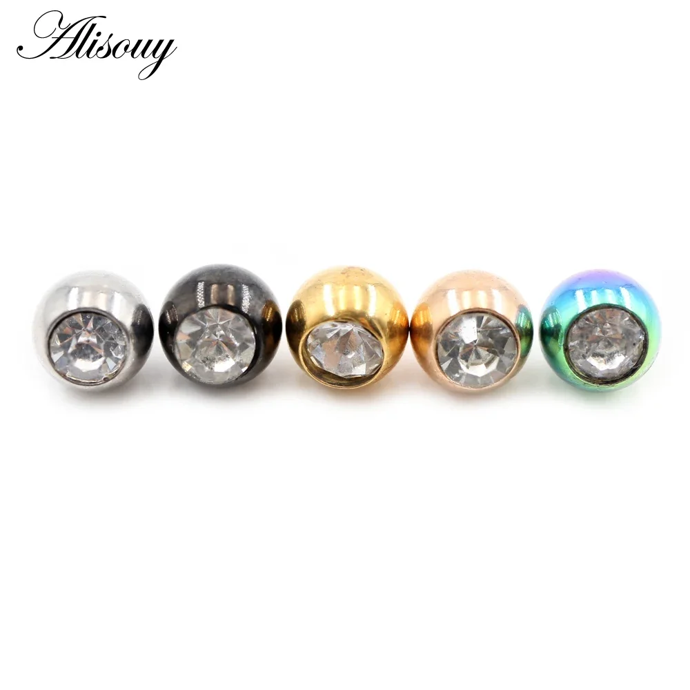 Alisouy 2PC 14G/16G Zircon Stainless Steel DIY Replacement Ball Bead Lip Eyebrow Tongue Ear Tragus Belly Body Piercing Jewelry