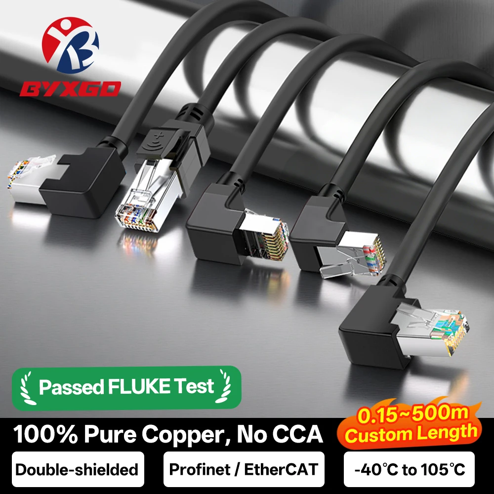 BYXGD Industrial Right-Angle Ethernet Cable Black High-Flexibility Dual-Shielded Router Panel to Switch Connection Cat5e Cat6a