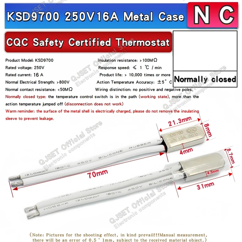 2 Stücke KSD9700 250 V/10 A 16A 40 ~ 150 Grad Normalerweise Geschlossener Temperaturregelungsschalter Bimetall Temperaturschalter Wärmeschutz – Detail 5