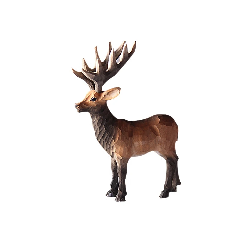 European style solid wood handcrafted animal reindeer wood carving home accessories, small ornaments, modern minimali