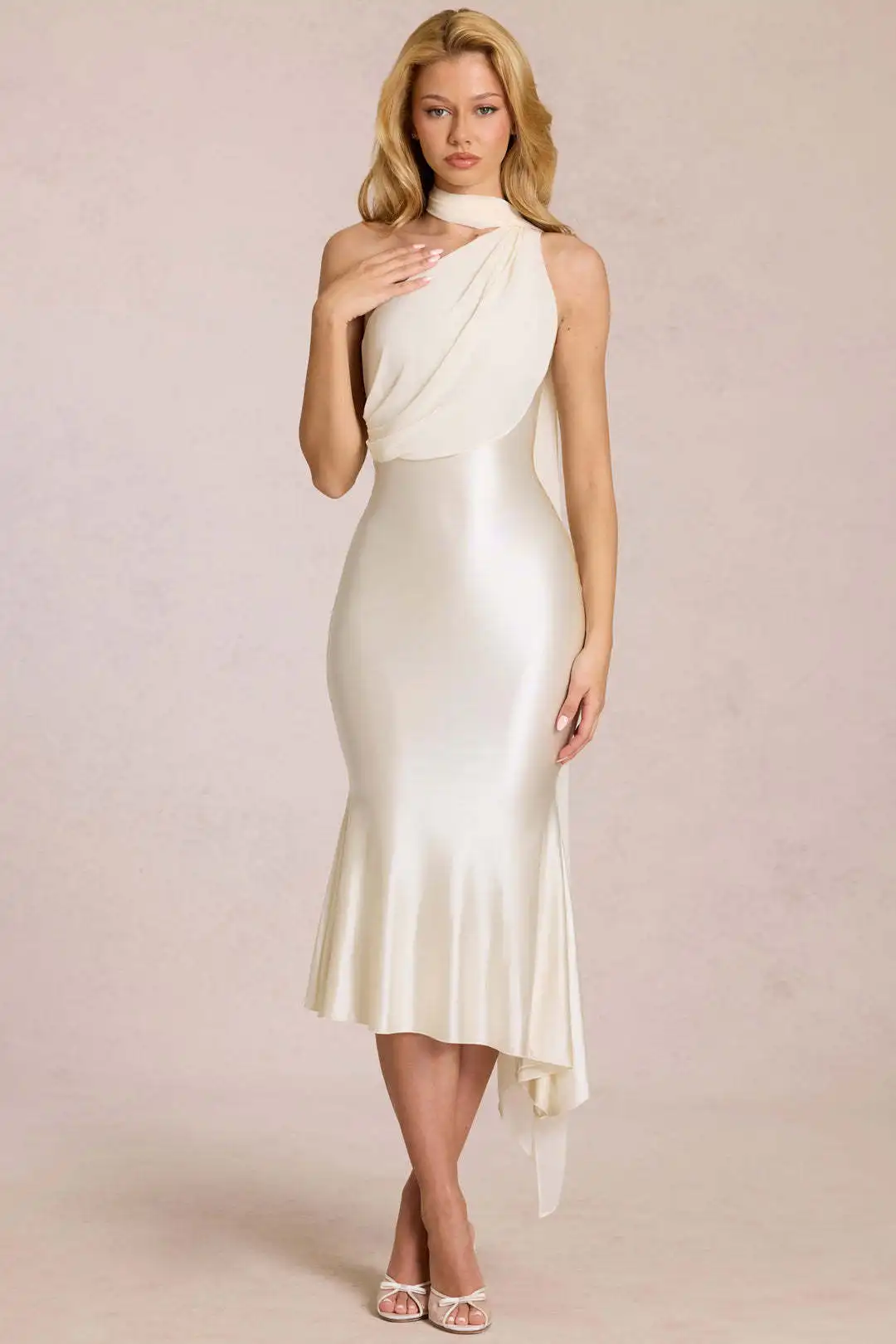 Hanging Neck Satin Bread Hip Ribbon Dress Sexy Elegant and Fashionable Women's Long Dress for Graduation Ceremony Dinner Party