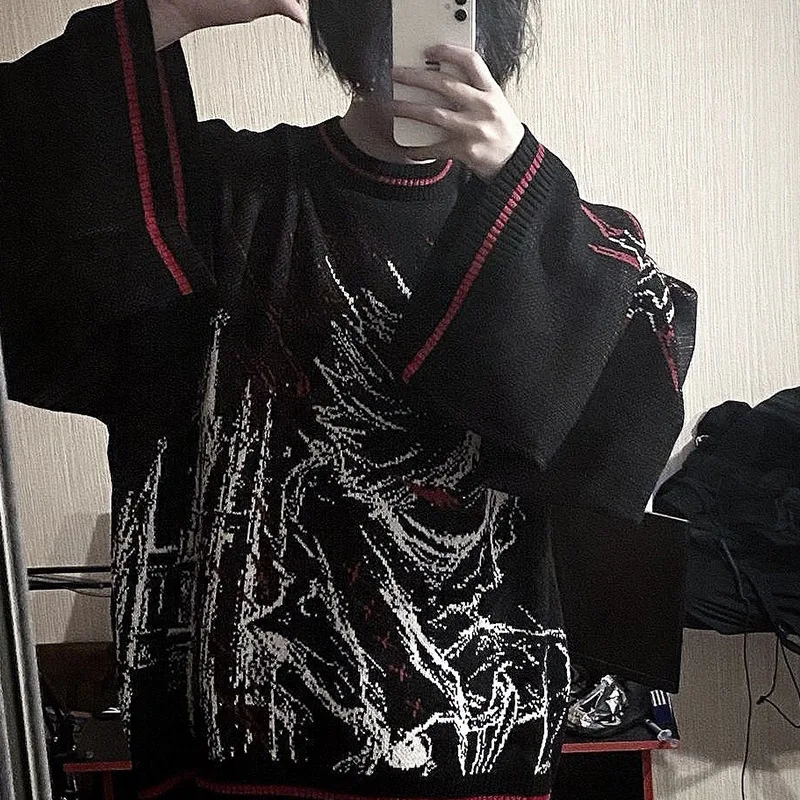 Dark wind autumn and winter new street personality 2024 Gothic dark loose long sweater Y2K clothing INS tide