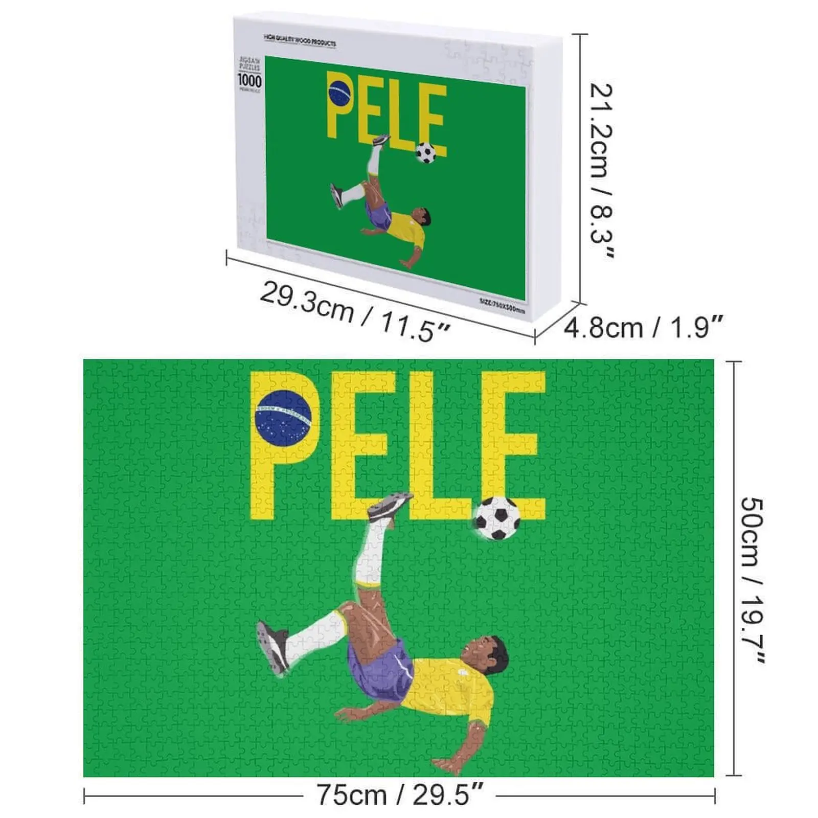 Bicycle Kick - Pele - SOCCER FOOTBALL - BRAZIL GLOBE FLAG YELLOW TEXT Jigsaw Puzzle Jigsaw Custom Custom Child Puzzle