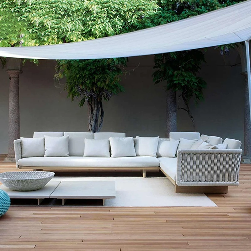 

Outdoor solid wood leisure sofa coffee table combination villa outdoor open-air terrace rattan sofa courtyard furniture