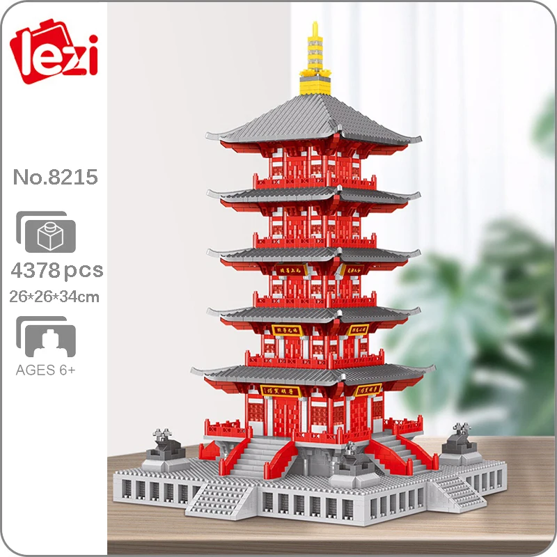 

Lezi 8215 старинная архитектура ханшань Храм Набор кирпичей башня 3D модель DIY Мини Алмазные блоки игрушки для детей Подарки
