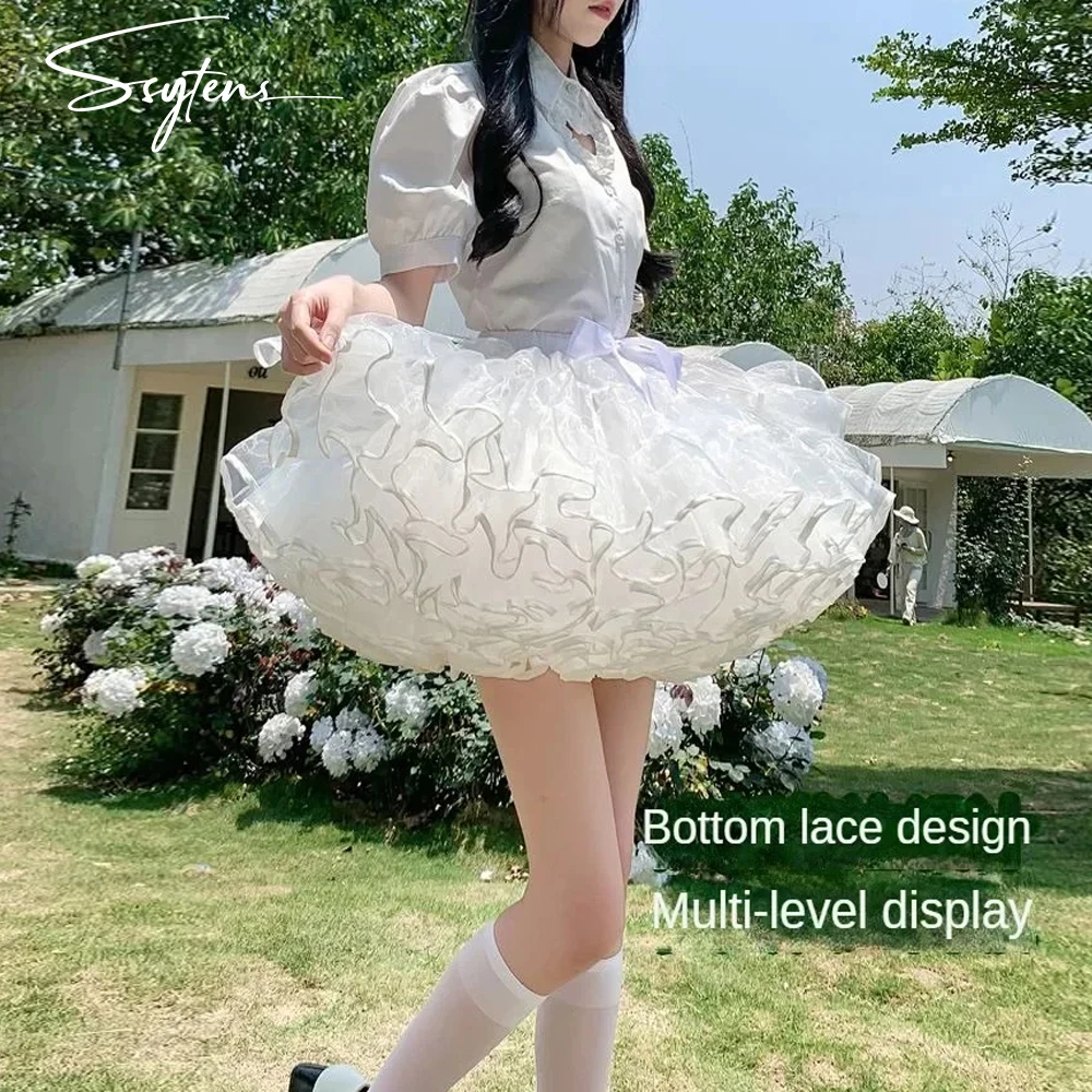 Fluffy Multi-layer Ruffled Petticoats for Women Bubble Skirt Crinoline Underskirt No Hoop Lolita Puffy Skirt Boneless Mini Skirt