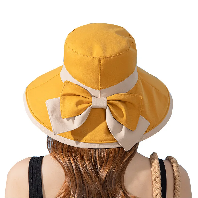 Panama Women\'s Fisherman Sun Pot Hat Sunscreen Beach Summer Hat Big Brim Fashion Bow Outdoor Cap H41