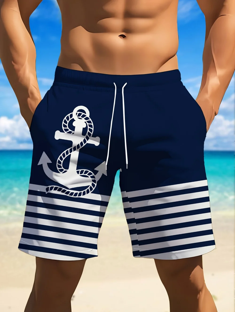 New Men's Casual Anchor Graphics Shorts Summer 3D Print Swim Trunks Oversize Drawstring Y2k Sports Shorts Fashion Men's Clothing