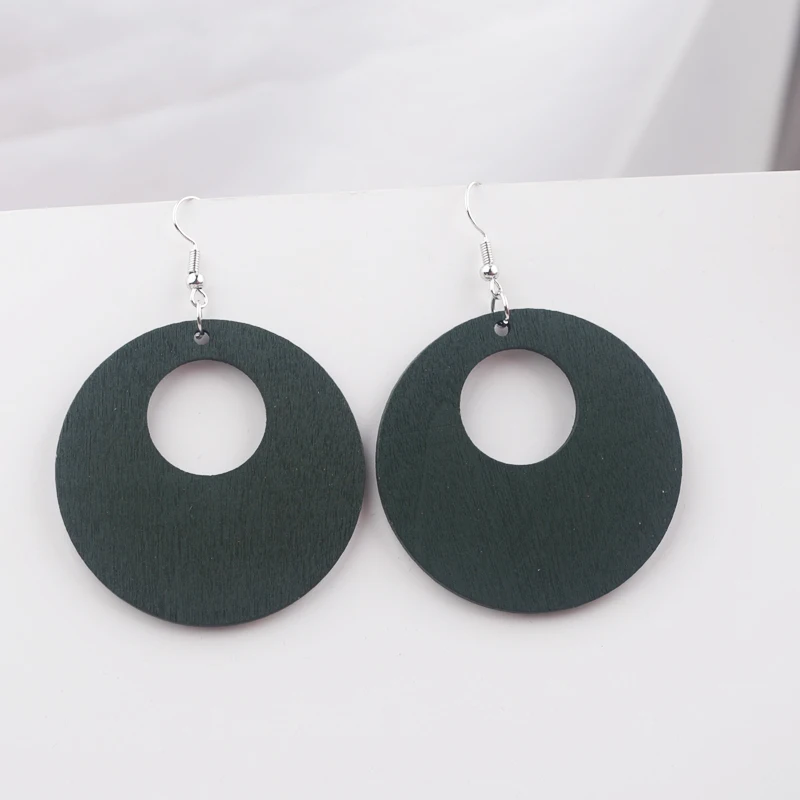 Hollow Round Wooden Dangle Earrings for Women Trendy Ethnic Style Geometric Personality Drop Earrings Party Vintage Jewelry Gift